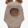 Huttelihut Balaklava Merinoull med Pompoms, Camel Melange