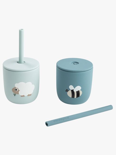 Done By Deer Tiny Farm Sugrörsmugg Silikon 2-Pack, Blue