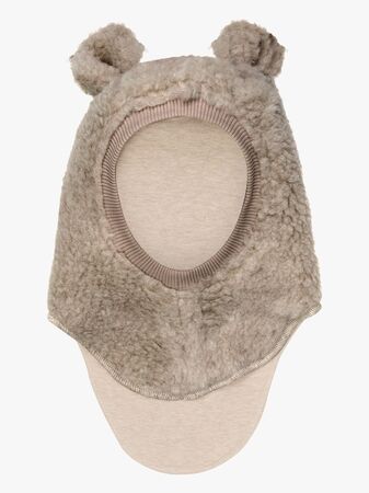 Huttelihut Teddybalaklava med Öron Merinoull, Camel Melange