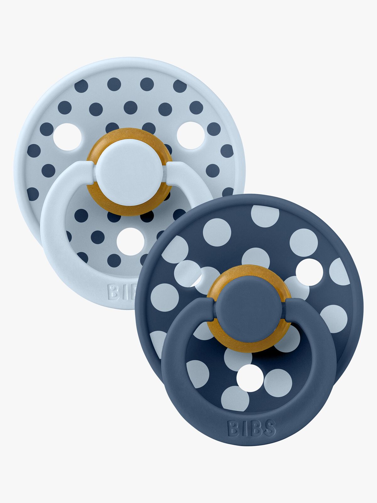 BIBS Studio Colour Polka Napp 2-Pack Latex Stl 1, Baby Blue/Steel Blue