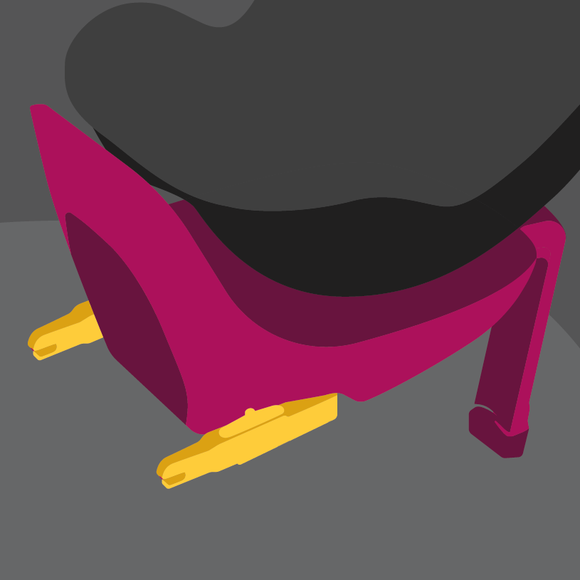 Illustration av en cykelsadel med guldfästena och lila inslag.