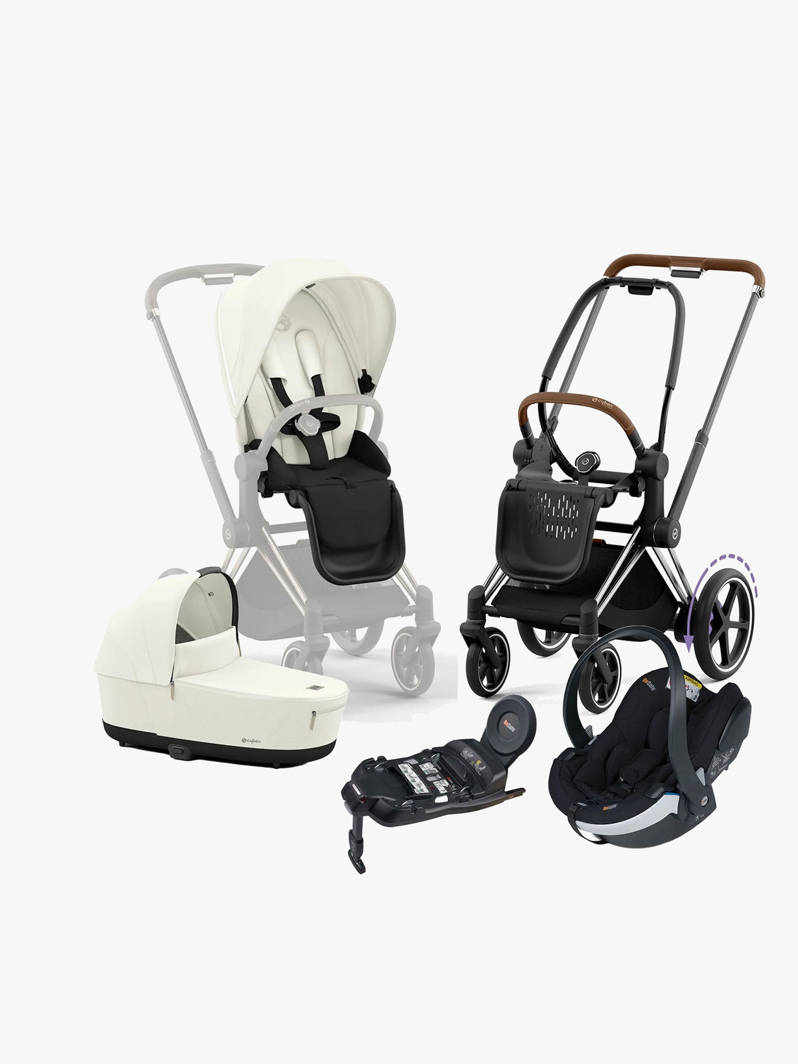 Cybex e-Priam Duovagn inkl. BeSafe iZi Go Modular X2 &  Bas Off White/Chrome Brown
