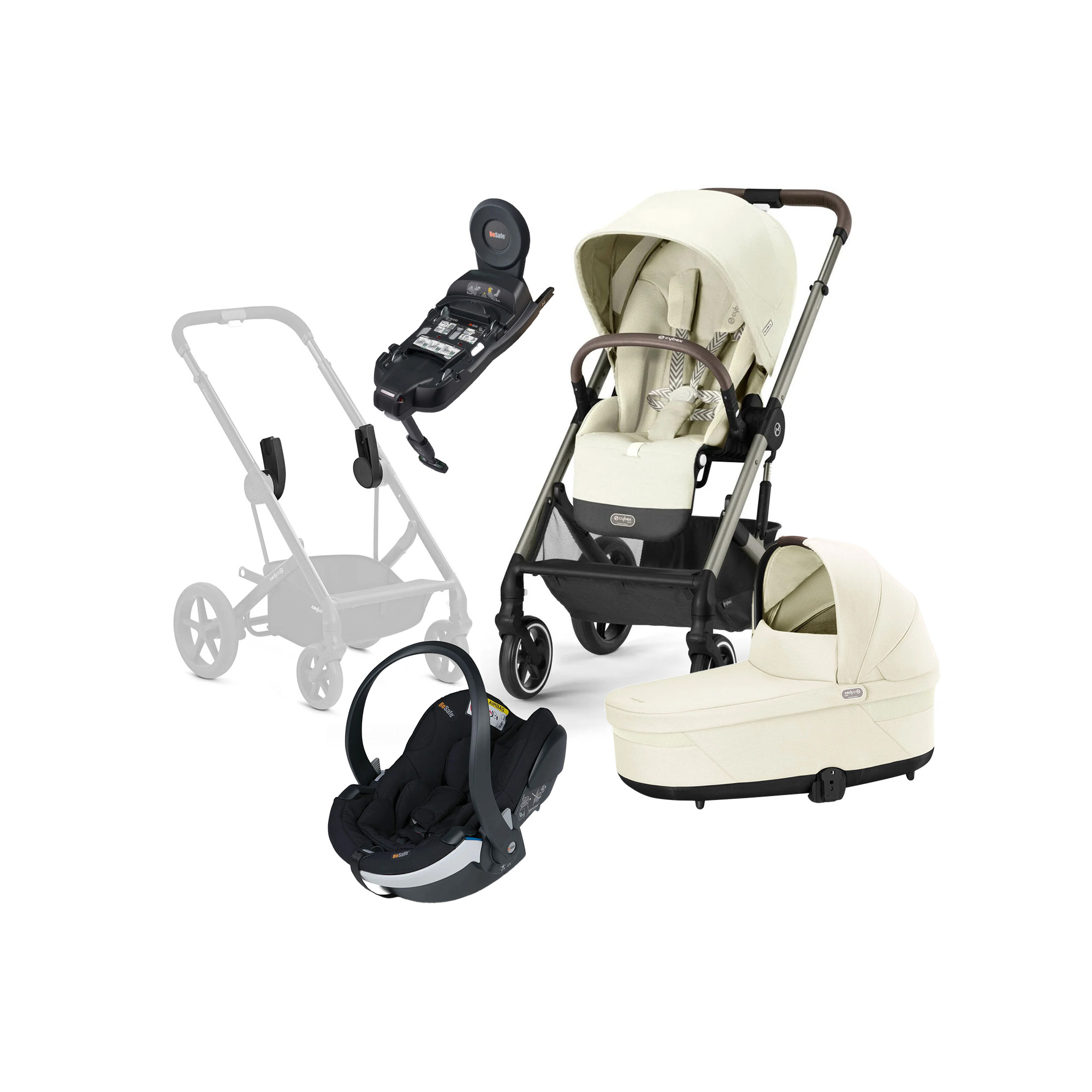 Cybex BALIOS S Lux Duovagn inkl. BeSafe iZi Go Modular X2 &  Bas Seashell Beige/Taupe
