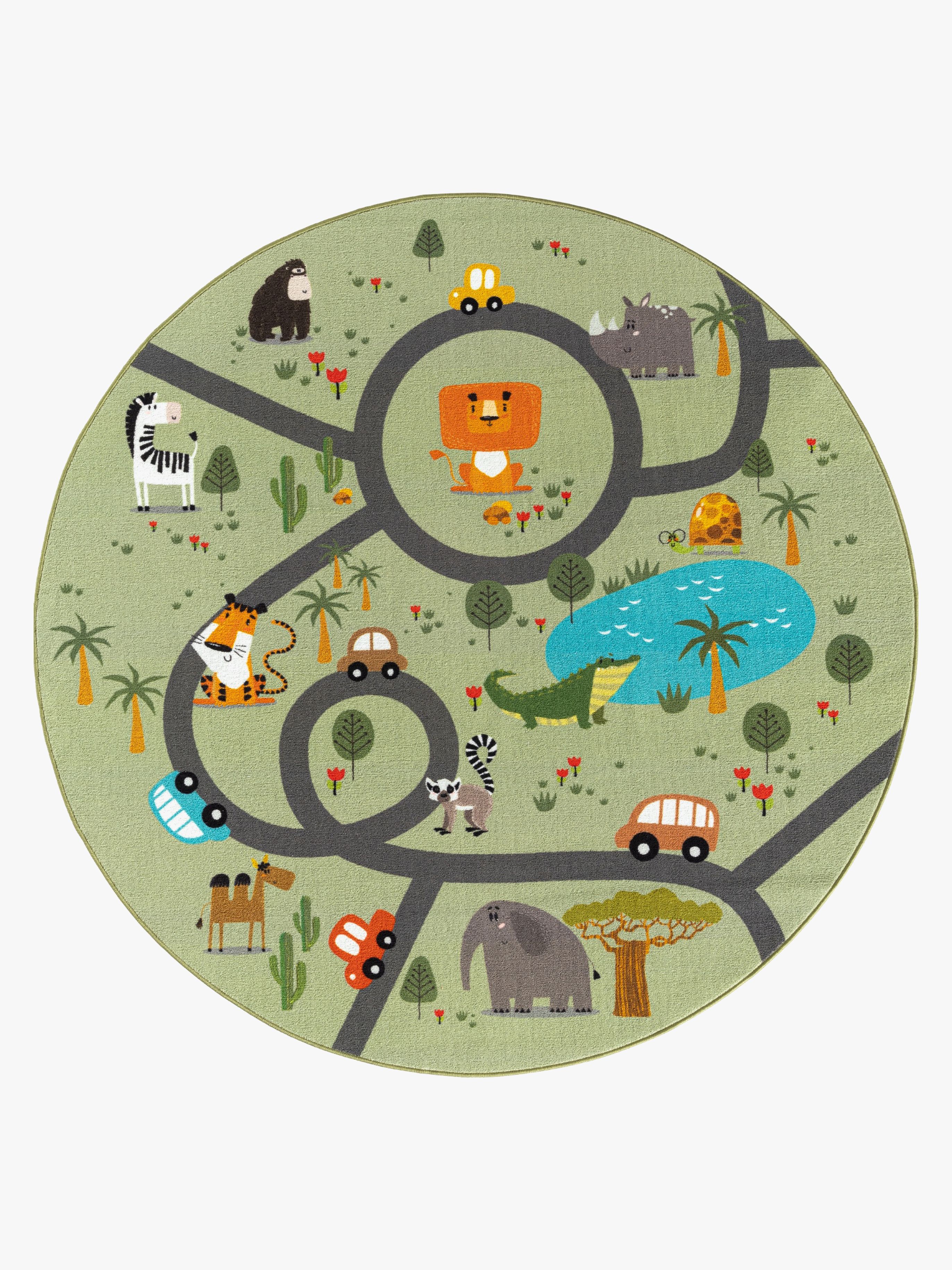 KMCarpets Play Animals Rund Barnmatta 120, Grön, Barnrum