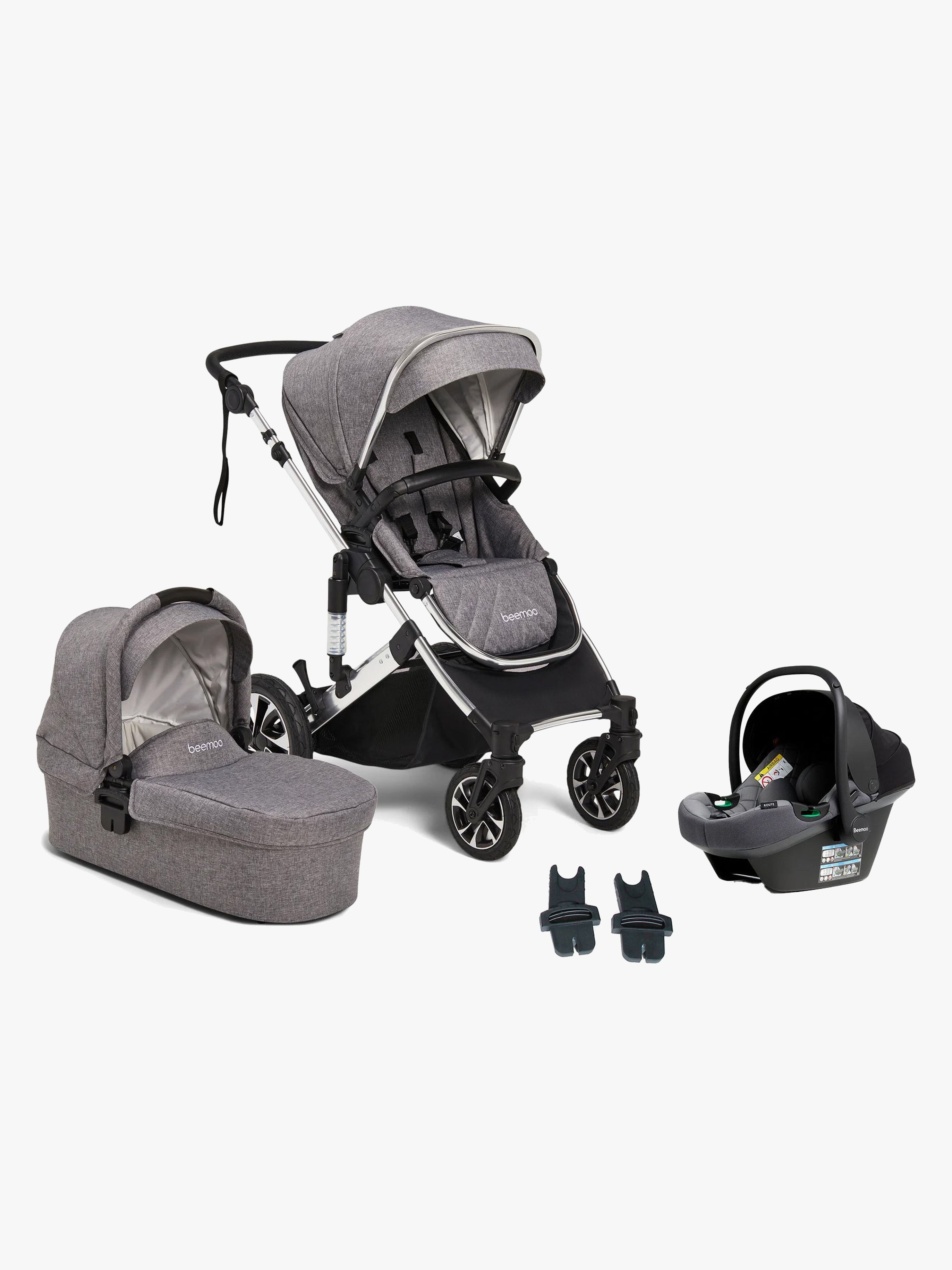 Beemoo Maxi 4 Duovagn Inkl. Beemoo Route i-Size Babyskydd, Grey Silver/Mineral Grey