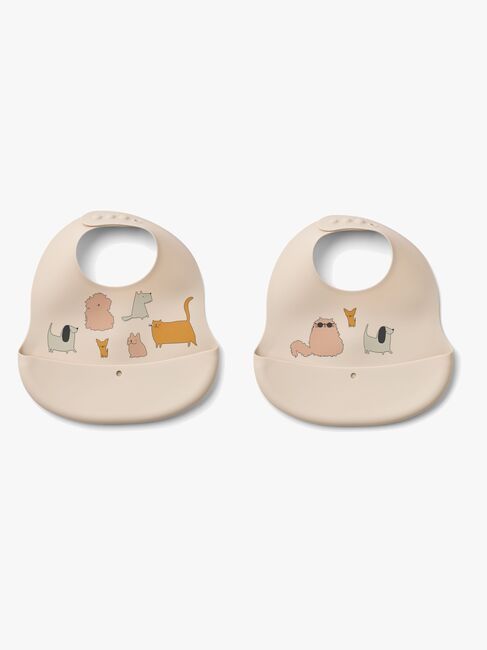 LIEWOOD Ember Mönstrad Haklapp 2-Pack, Cats & Dogs/Sandy