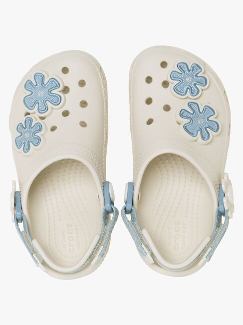 Crocs Classic Denim Flower Kids Tofflor, Summit White
