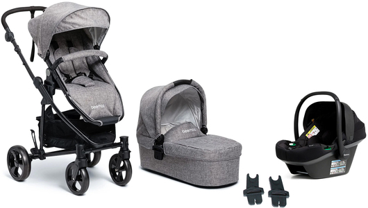 Beemoo Flexi Travel 3 Duovagn Inkl. Beemoo Route i-Size Babyskydd, Grey Melange/Black Stone