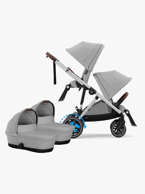 Cybex e-Gazelle S Tvillingvagn, Stone Grey/Silver