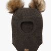 Mikk-Line Balaklava Merinoull med Pompoms, Dark Brown Melange
