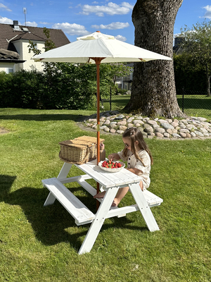 Woodlii Picknicktisch mit Sonnenschirm, Weiß