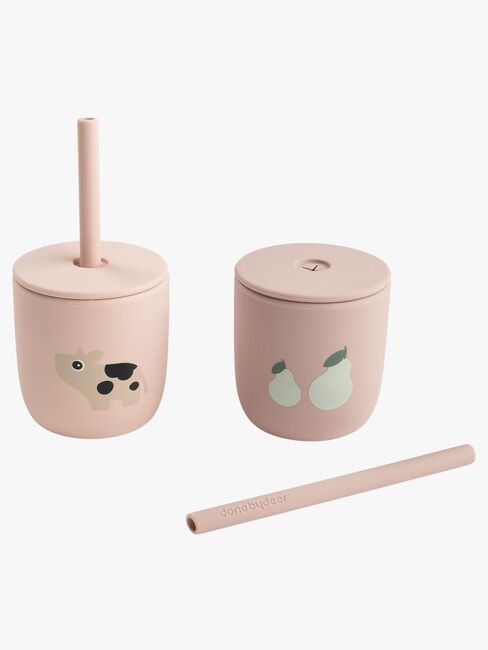 Done By Deer Tiny Farm Sugrörsmugg Silikon 2-Pack, Powder