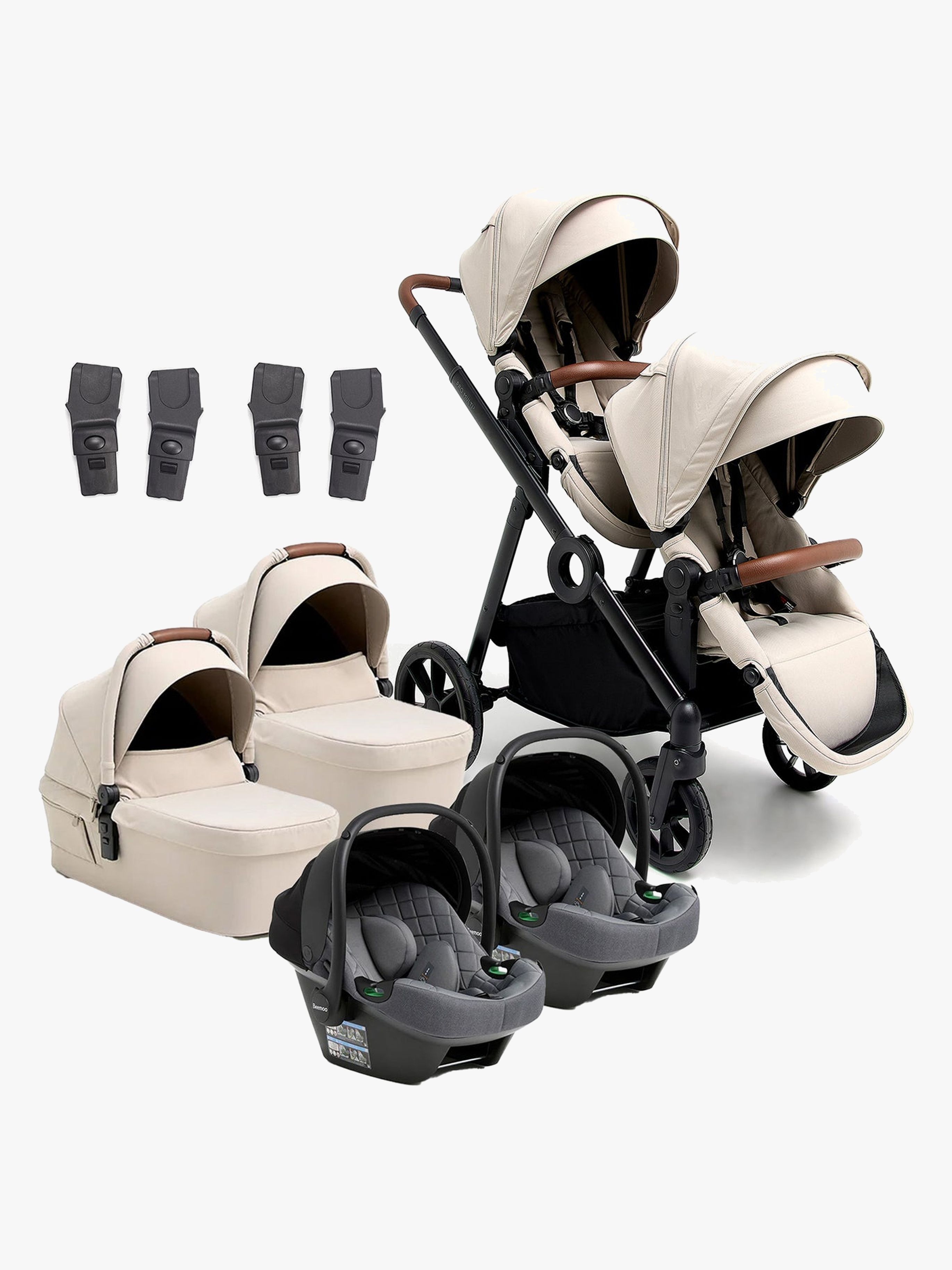 Beemoo Pro Multi 2 Tvillingvagn Inkl. Route i-Size Babyskydd, Latte Beige/Mineral Grey
