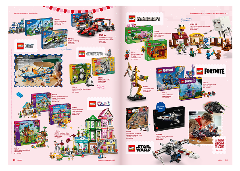 Lego-set med Minecraft, Star Wars och Fortnite.