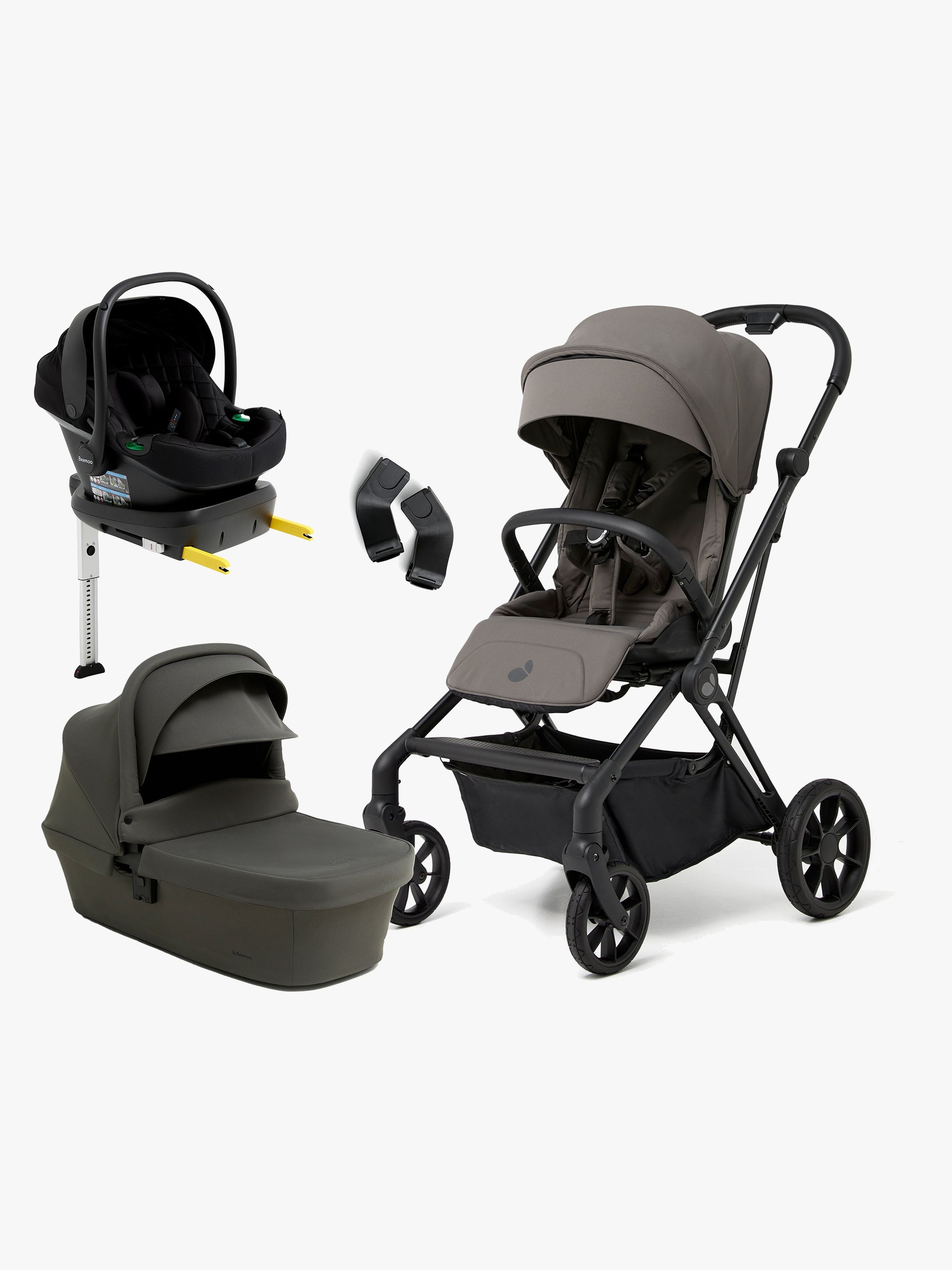 Beemoo Pro Twist Duovagn Inkl. Beemoo Route Babyskydd &  Bas, Mocha Grey/Black Stone