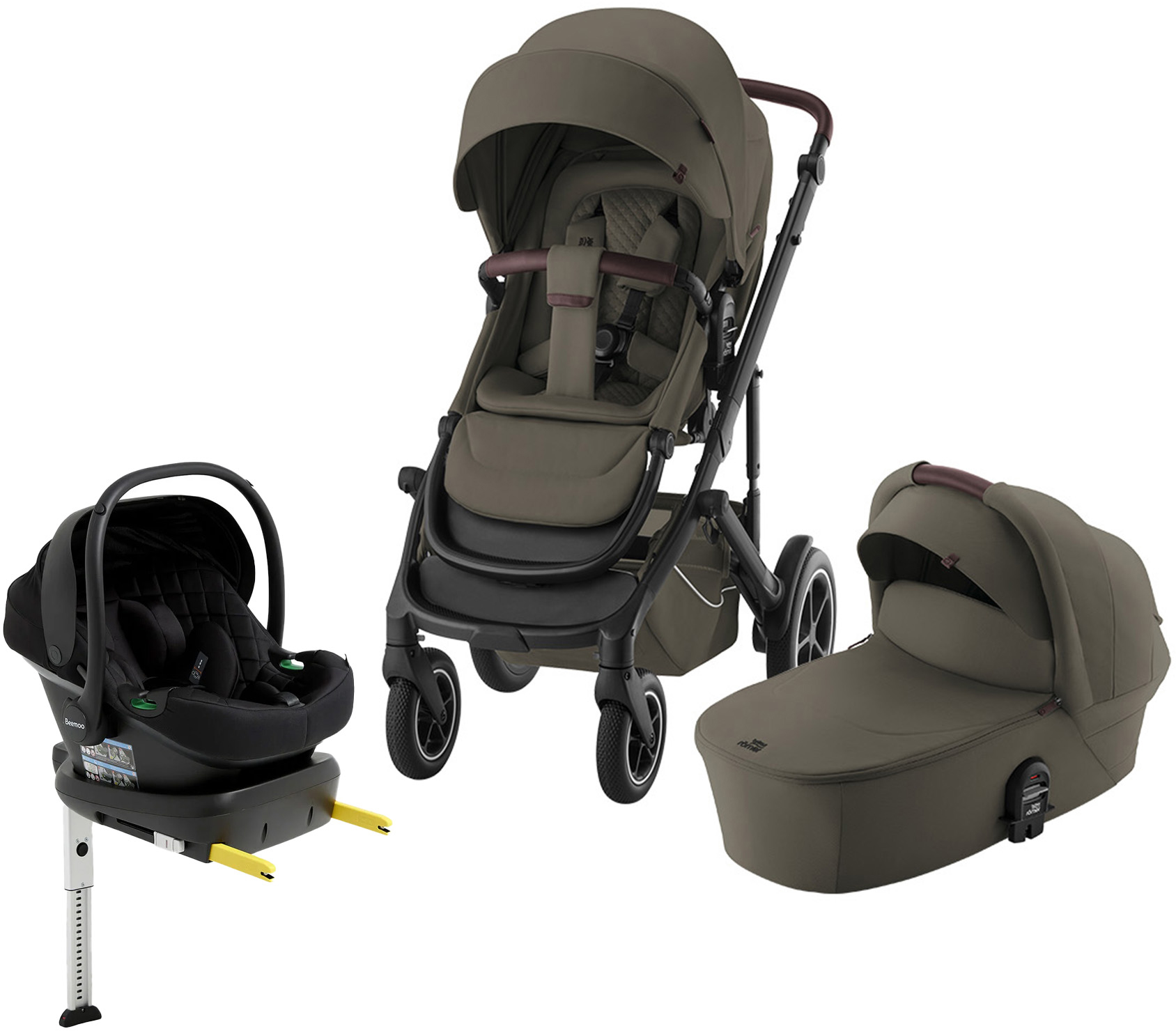 Britax Smile 5Z Duovagn inkl. Beemoo Route Babyskydd &  Bas Urban Olive Lux/Black Stone