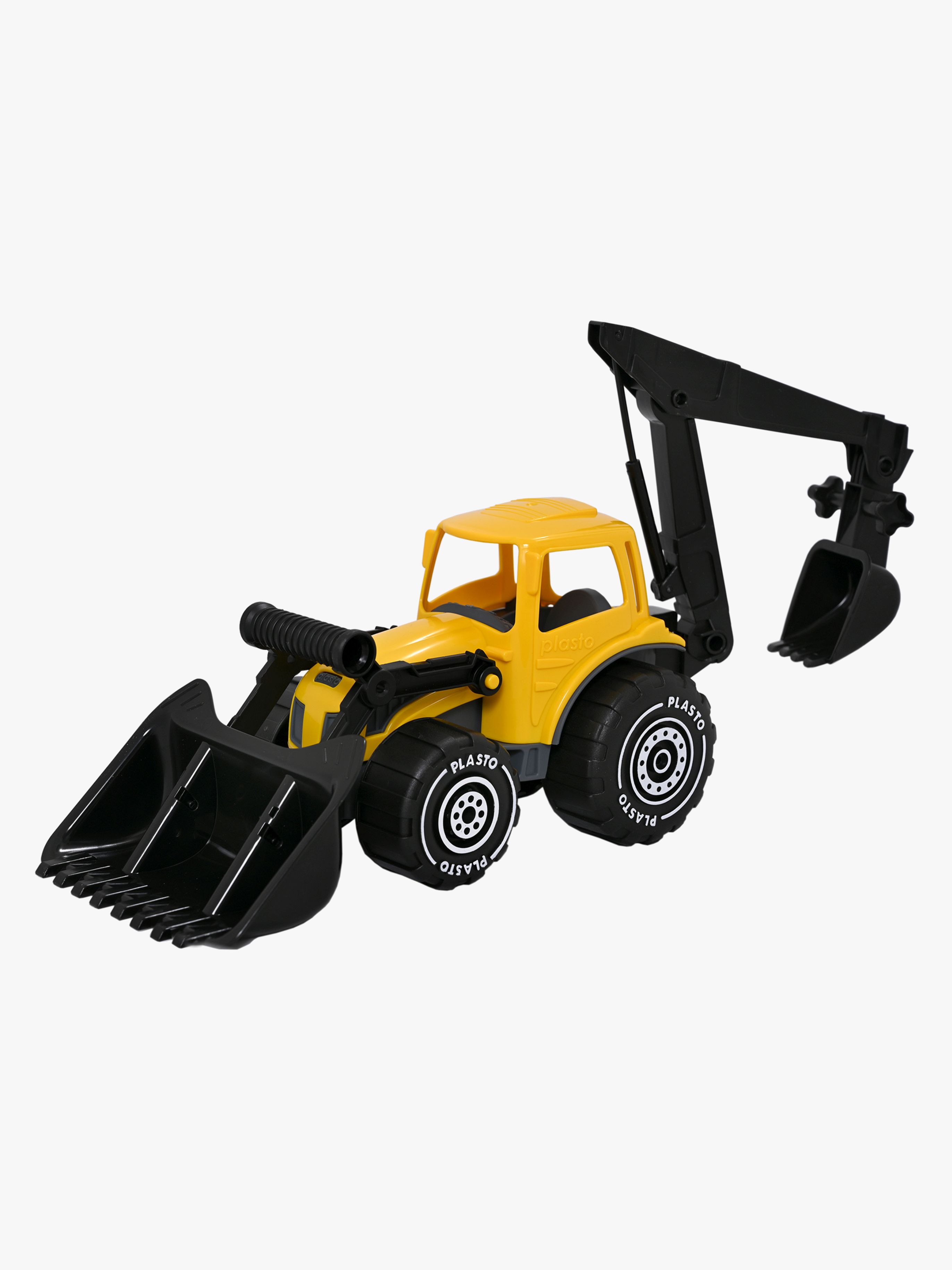 Plasto Traktor Med Frontlastare Och Grävare, Gul/Svart