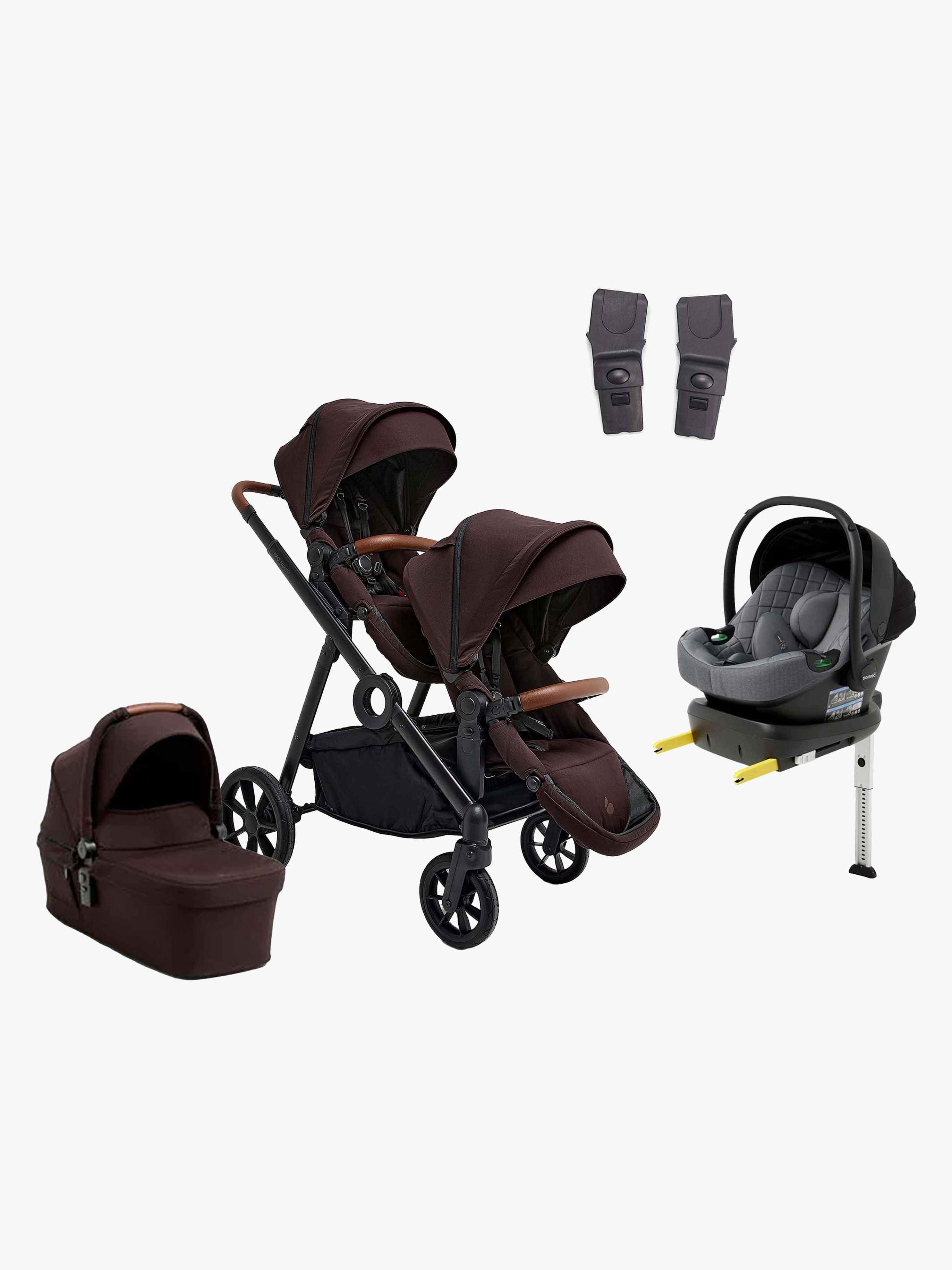 Beemoo Pro Multi 2 Syskonvagn Inkl. Route i-Size Babyskydd &  Bas, Espresso Brown/Mineral Grey