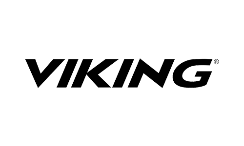 Logotyp med texten VIKING i svart på vit bakgrund.