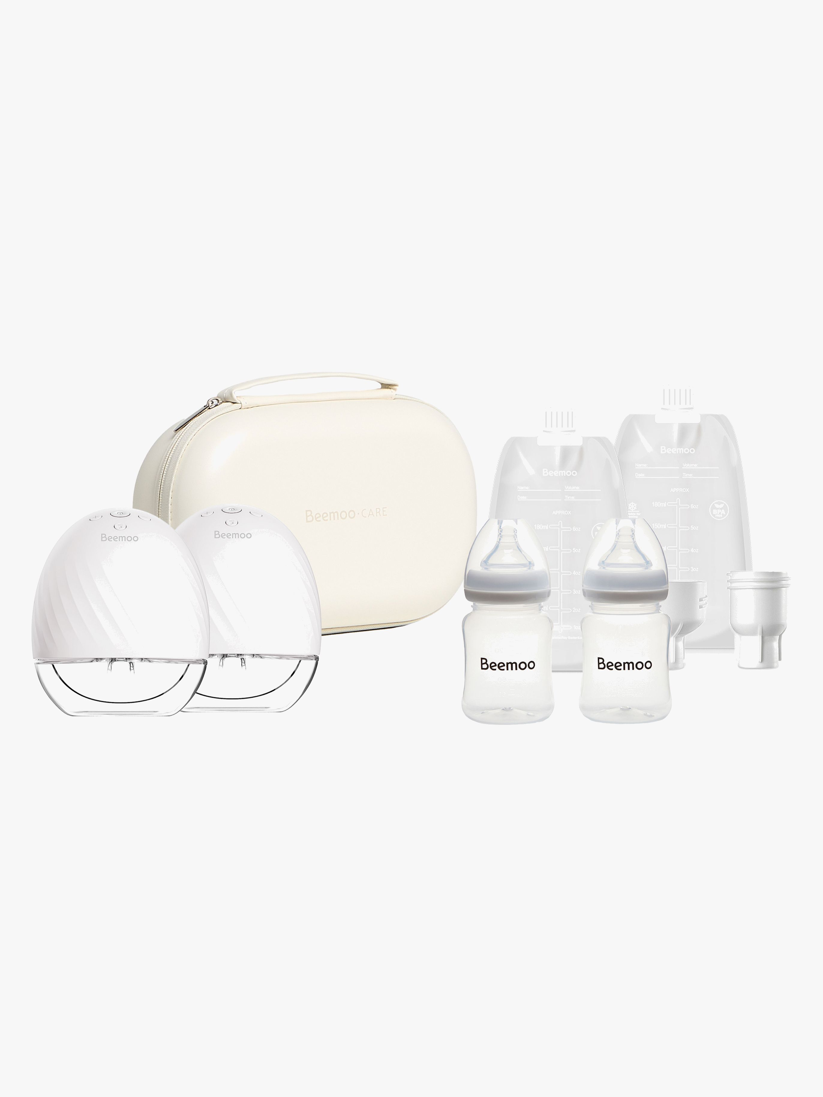Beemoo CARE Wearable Elektrisk Bröstpump Dubbel inkl. Bröstmjölkspåsar Bröstmjölksflaska &  Förvaringsväska
