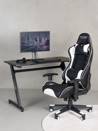 Victory Future Gamingstol inkl. Bord, Svart/Vit