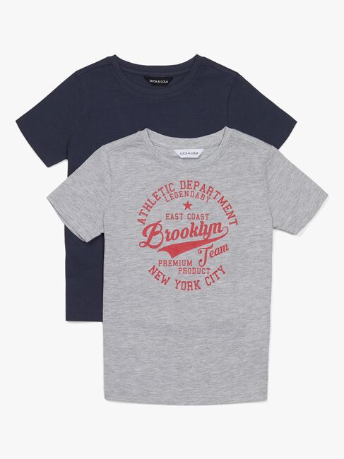 Luca & Lola Paulo T-Shirt 2-pack, Grey Melange/Navy