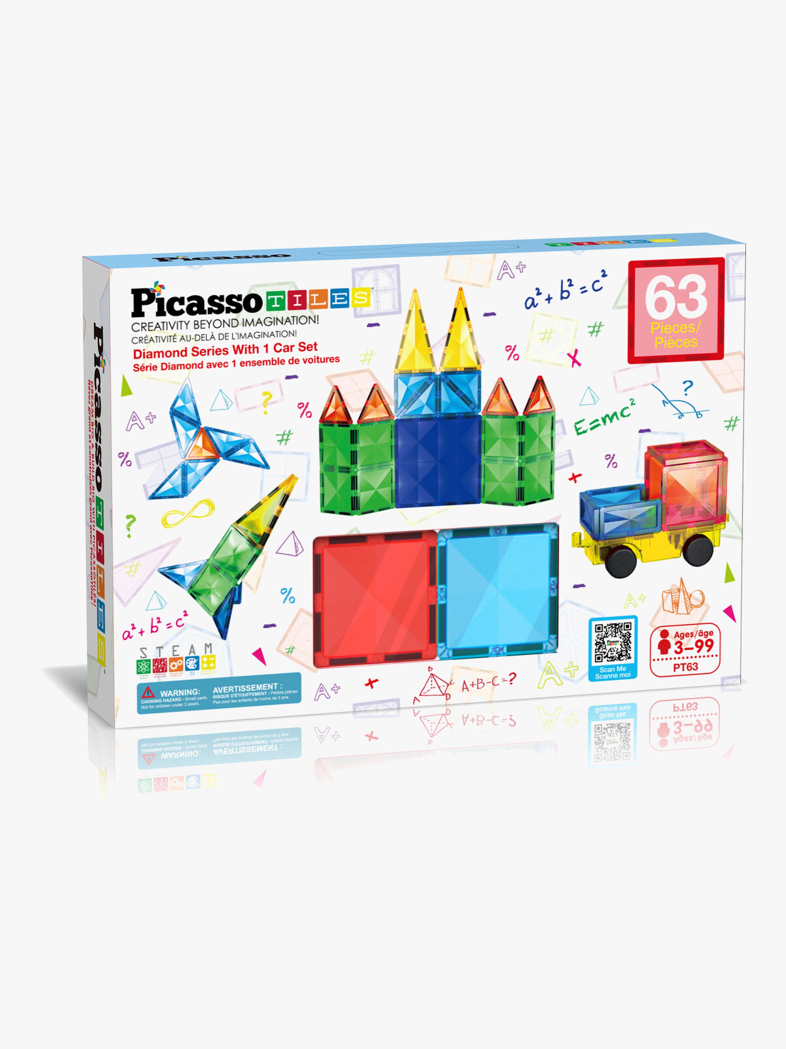 PicassoTiles Diamond Series Magnetisk Byggsats med Bil 63 Delar