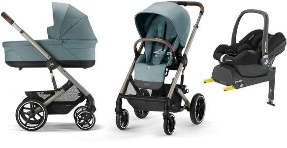 Cybex BALIOS S Lux Duovagn inkl. Maxi-Cosi CabrioFix & Bas, Sky Blue/Taupe