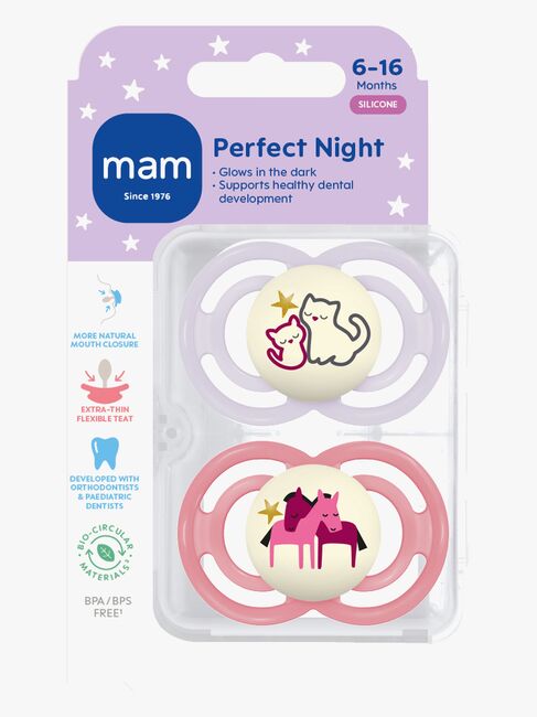 MAM Perfect Night Napp Silikon 2-Pack 6-16m, Rosa