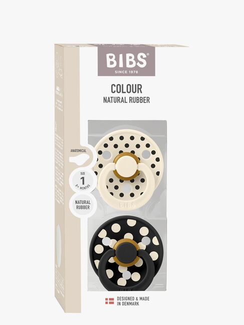 BIBS Studio Colour Polka Napp 2-Pack Latex Stl 1 Anatomisk, Ivory/Black