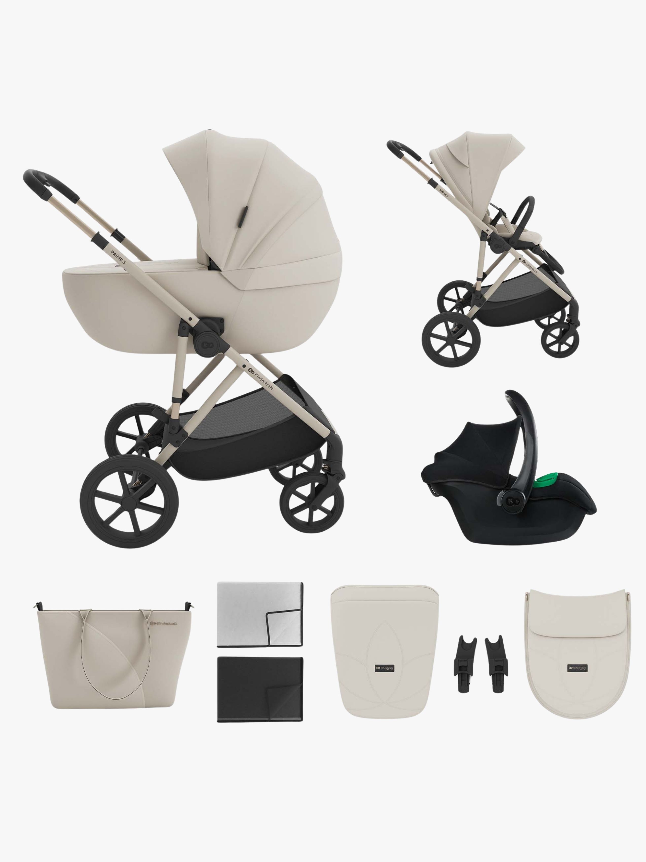 Kinderkraft Prime 3  3-i-1 Duovagn, Sand Dune