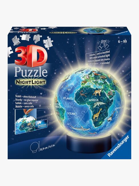 Ravensburger 3D Pussel Jordglob Djur, Nattlampa 72 Bitar
