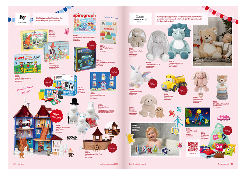 Dockor, mjuka nallar och dockhus.