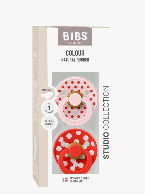 BIBS Studio Colour Polka Napp 2-Pack Latex Stl 1 Anatomisk, Blossom/Candy Apple