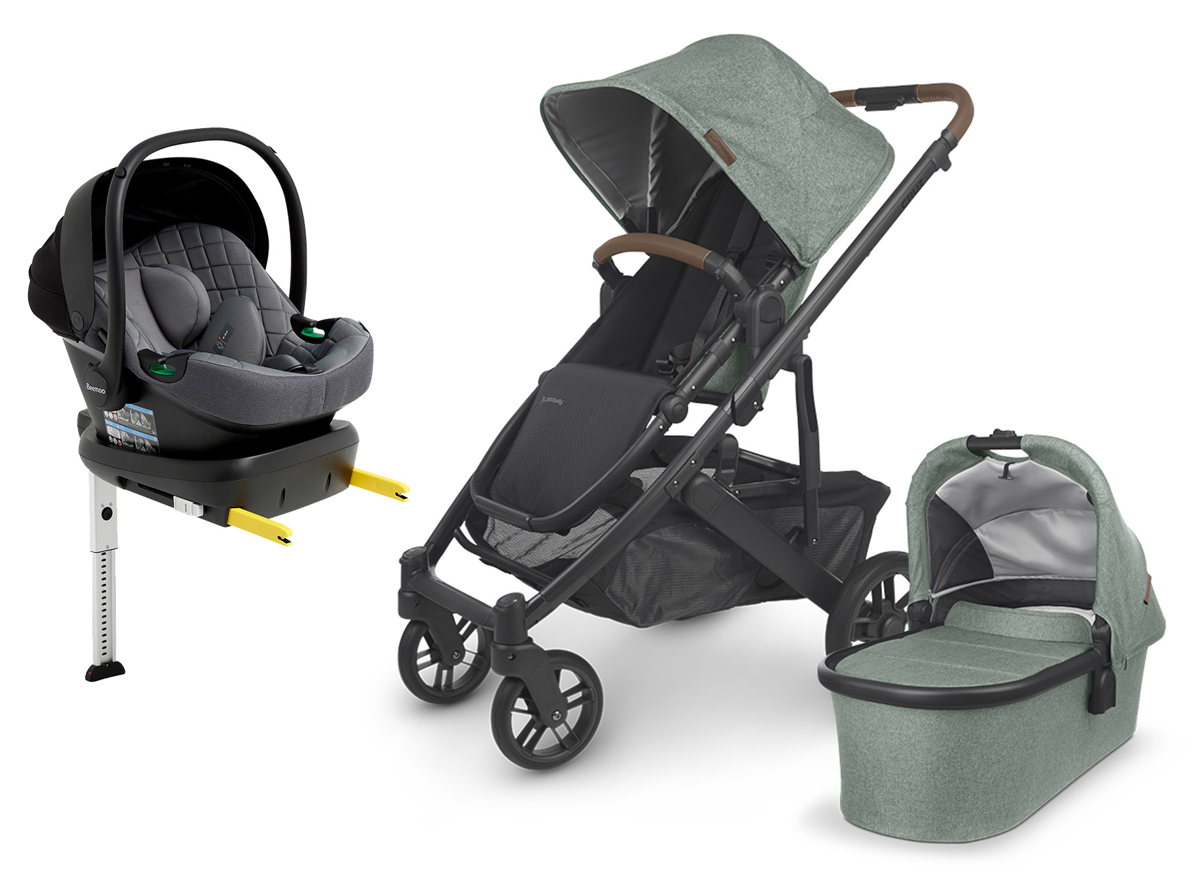 UPPAbaby CRUZ V2 Duovagn inkl. Beemoo Route Babyskydd &  Bas Gwen Green/Mineral Grey