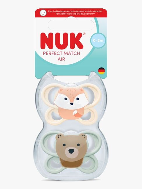 NUK Perfect Match Air Napp 2-Pack Stl 0, Fox/Bear