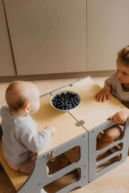 Duck Woodworks 3-i-1 Fällbar Hjälpa Till Pall med Matstol, Grå