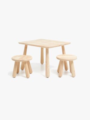 Minitude Nordic Rechteckiger Tisch & Runde Hocker, Natur