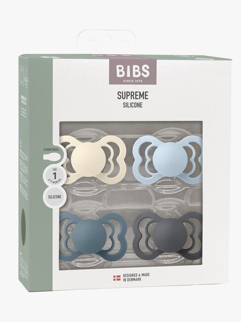 BIBS Supreme Napp 4-Pack Silikon Stl 1, Ivory/Baby Blue/Petrol/Iron