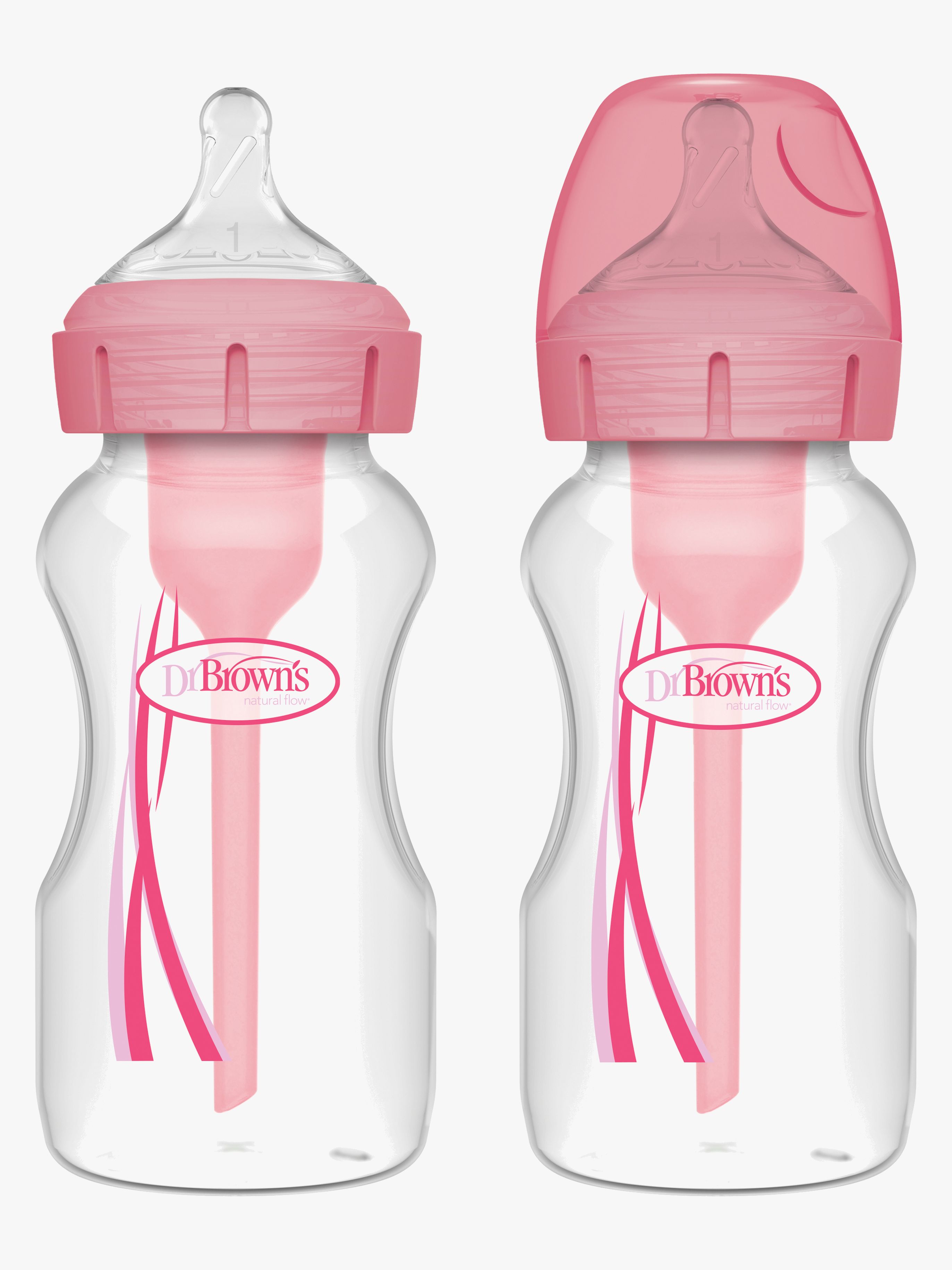 Dr. Brown's Options+ Bred Hals Nappflaska 270 ml 2-Pack, Rosa