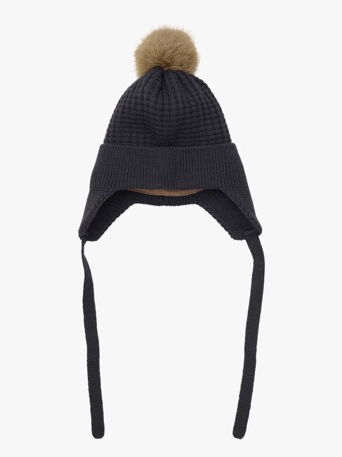EN FANT Mössa Ullmix Baby med Fuskpäls, Ebony