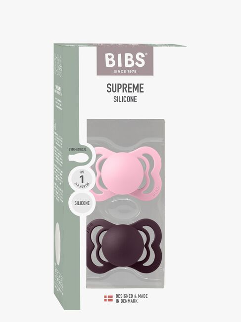 BIBS Supreme Napp 2-Pack Silikon Stl 1 Symmetrisk, Baby Pink/Plum