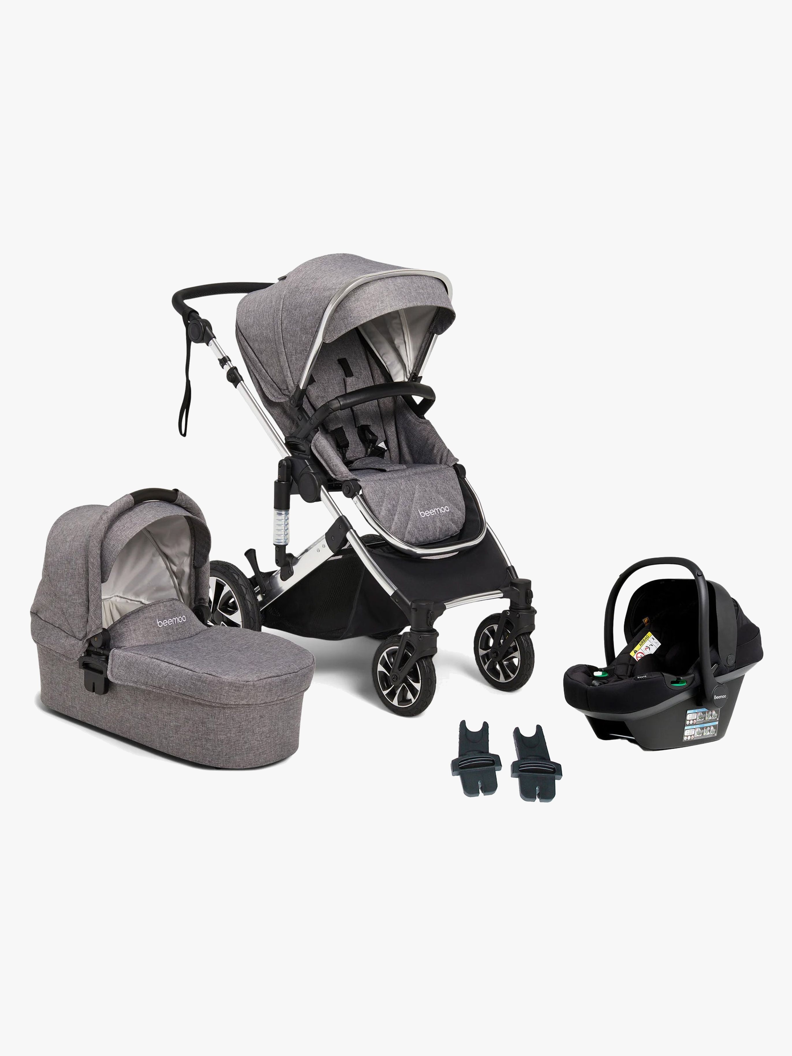 Beemoo Maxi 4 Duovagn Inkl. Beemoo Route i-Size Babyskydd, Grey Silver/Black Stone