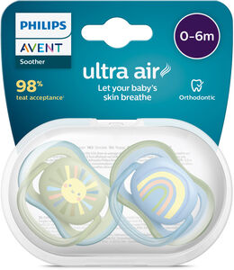 Philips Avent Ultra Air Deco Napp 2-Pack 0-6m, Grön/Blå
