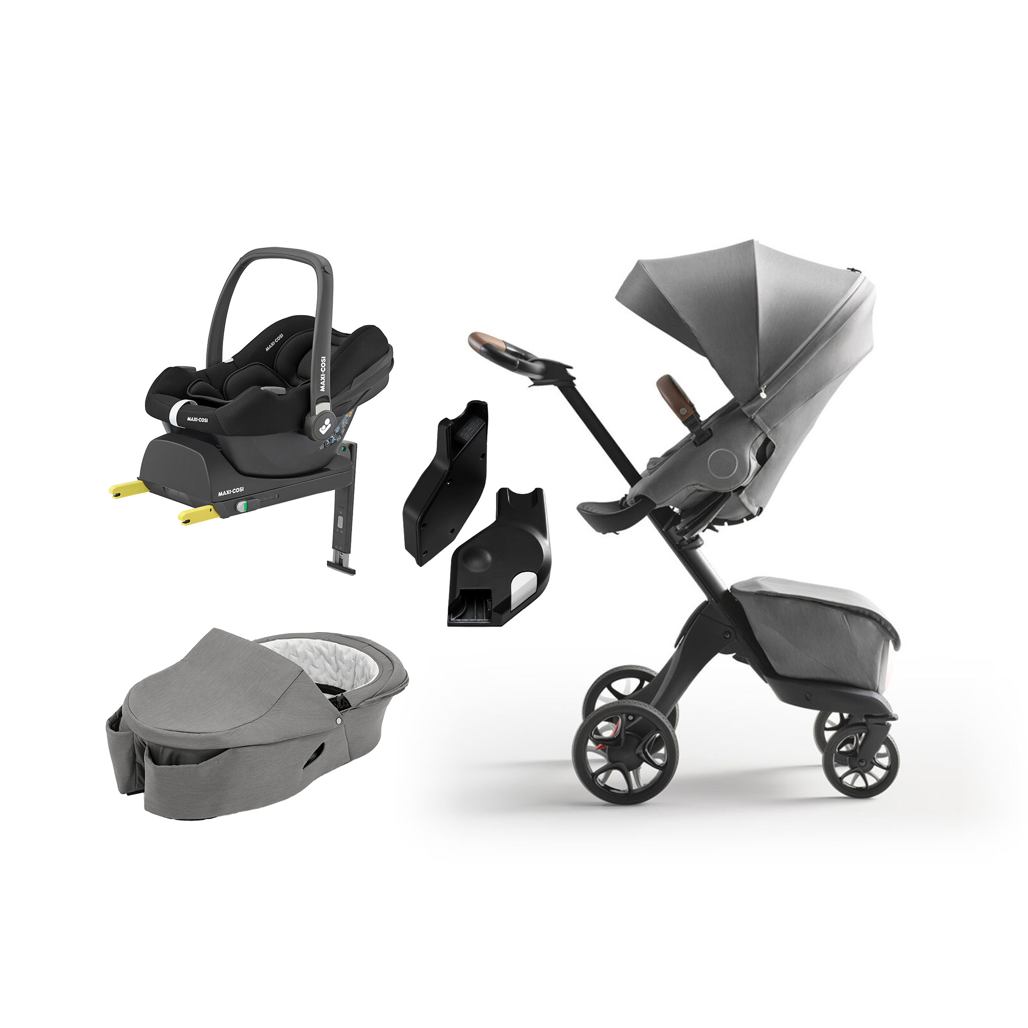 Stokke Xplory X Duovagn inkl. Maxi-Cosi CabrioFix i-Size &  Bas Modern Grey