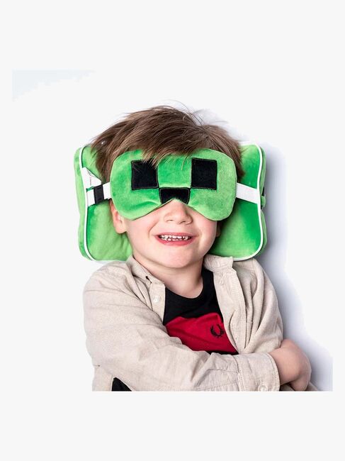 Relaxeazzz Plush Minecraft Resekudde & Ögonmask, Creeper CUSHMask-306-4817_4a.jpg