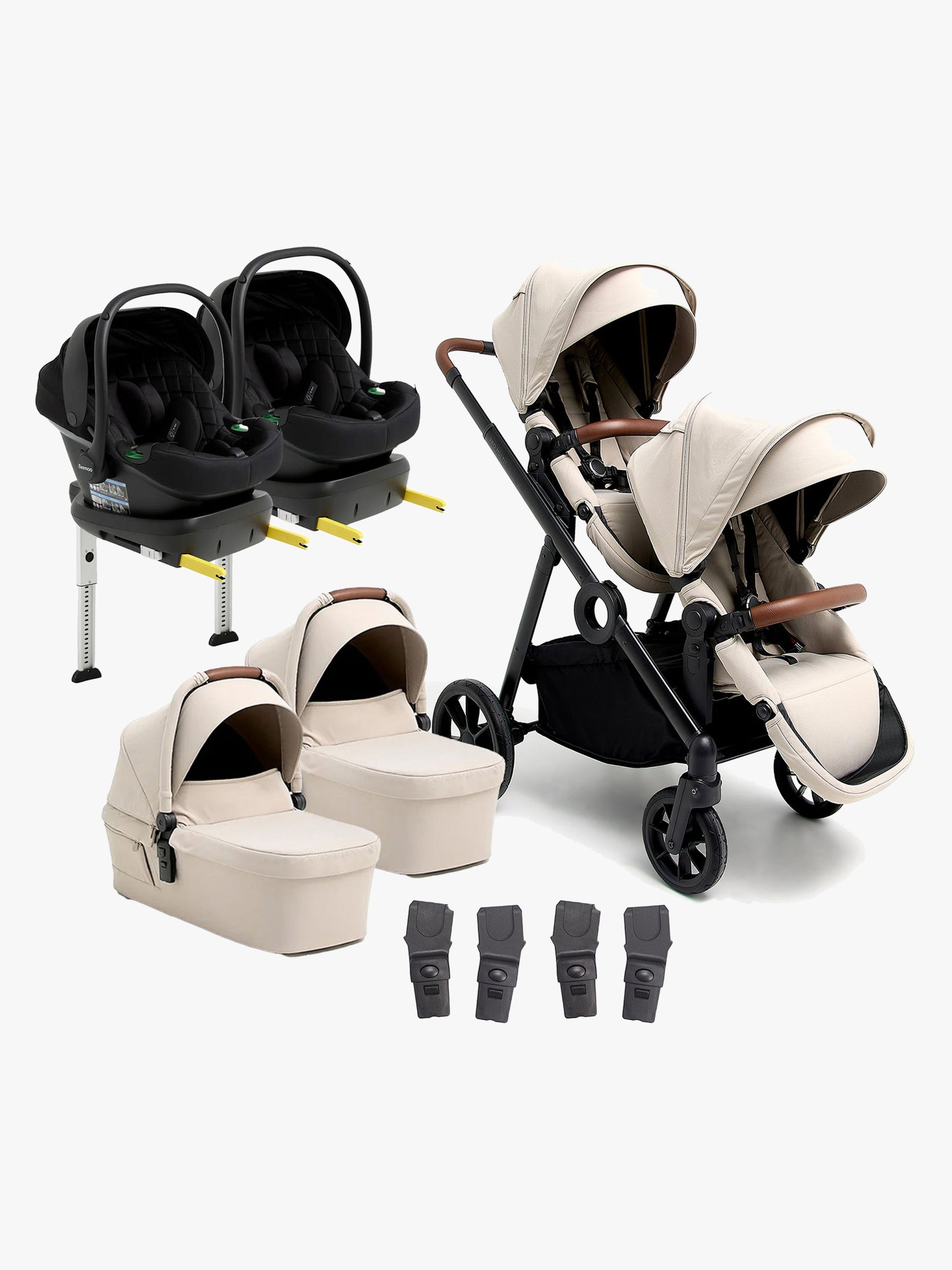 Beemoo Pro Multi 2 Tvillingvagn Inkl. Route i-Size Babyskydd &  Bas Latte Beige/Black Stone