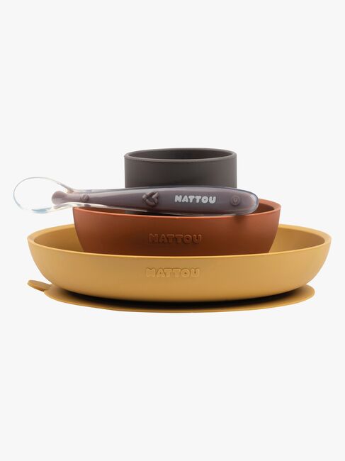 Nattou Soft Silicone Matset 4 delar, Senap/Terracotta