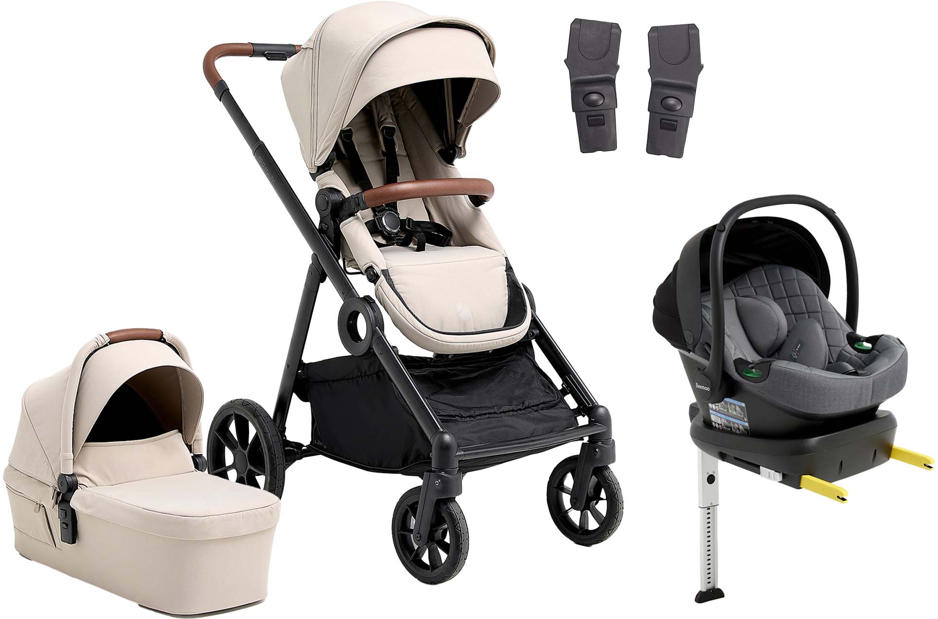Beemoo Pro Multi 2 Duovagn Inkl. Route i-Size Babyskydd &  Bas, Latte Beige/Mineral Grey