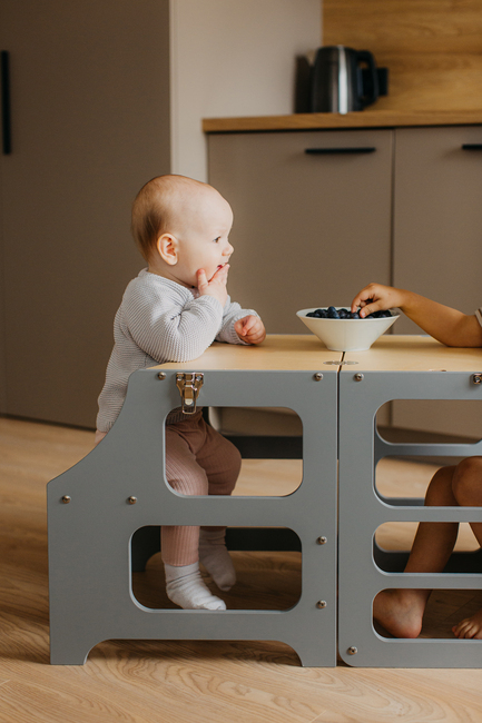 Duck Woodworks 3-i-1 Fällbar Hjälpa Till Pall med Matstol, Grå